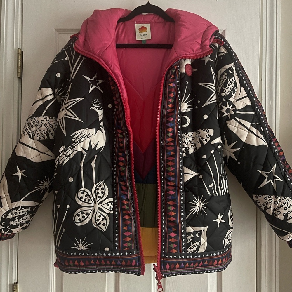 Black Quilted Jacket with Pink Lining